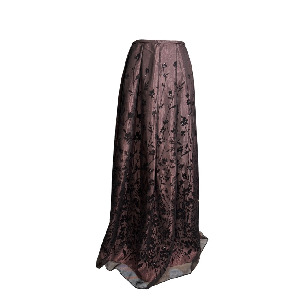 Vintage Night Way Formal Maxi Skirt Sz10 Black Floral Flocked Mesh Gothic Prom - Picture 1 of 7